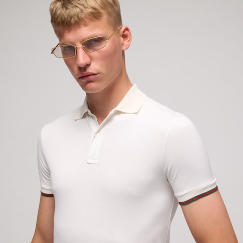 Silk jersey polo shirt with Web - white