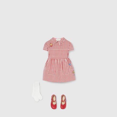 Baby gingham cotton dress - red and white