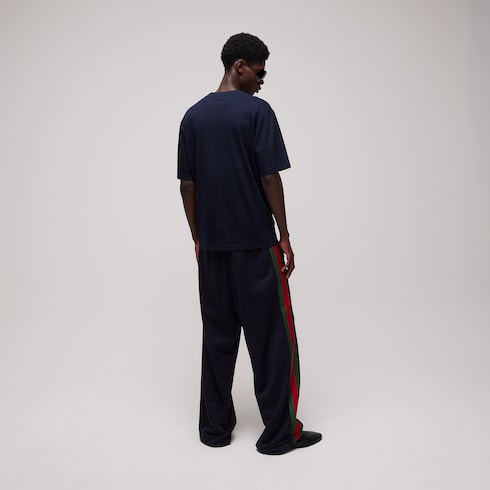 Cotton silk jersey T-shirt with embroidery - dark blue
