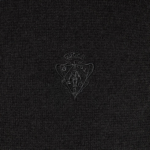 Knit wool turtleneck with embroidery - black