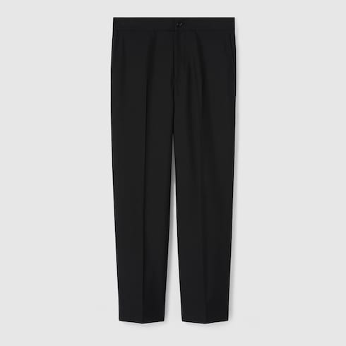 Wool blend twill pant with logo - black