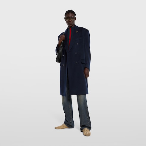 Double-breasted light cashmere coat - dark blue