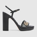 Women's platform sandal with Double G - black leather