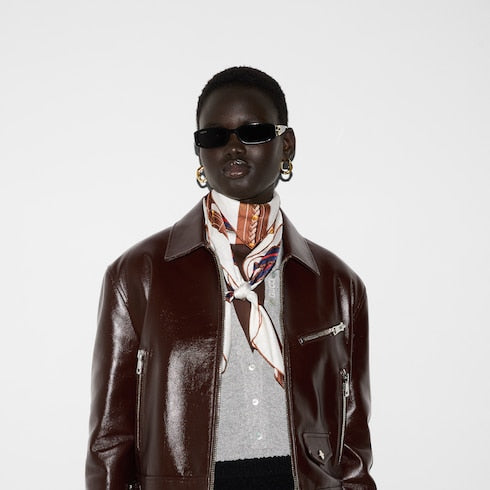 Printed silk jacquard carré - white