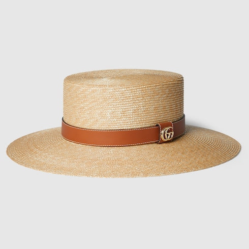 Straw hat with leather detail - natural