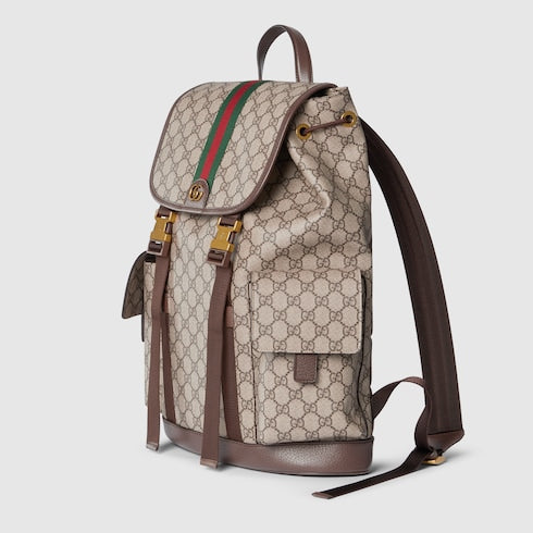Ophidia large backpack - beige and dark brown fabric