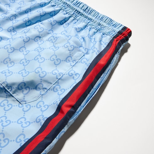Printed poplin tech swim shorts - light blue