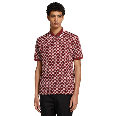 GG cotton piquet jacquard polo shirt - Rosso Ancora red and white