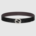 Black Gucci Signature / Brown Leather Reversible Belt - Black Gucci Signature / Brown Leather