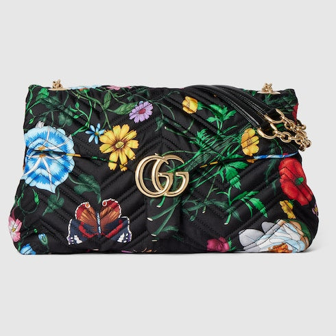 GG Marmont medium shoulder bag - black silk twill