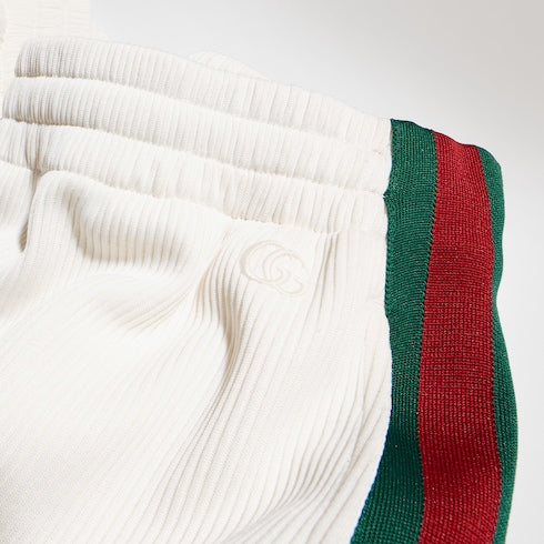 Rib cotton jersey leisure pants with Web - white
