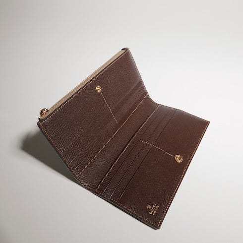 Long wallet with Web - sand and brown GG canvas