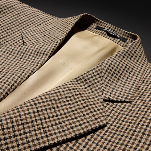 Gingham wool single-breasted jacket - beige and brown