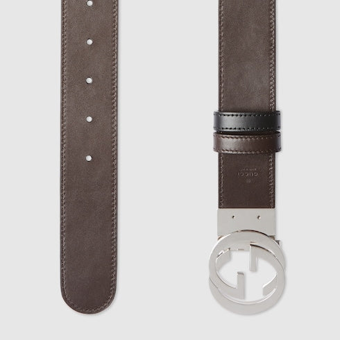 Black Gucci Signature / Brown Leather Reversible Belt - Black Gucci Signature / Brown Leather