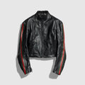 Leather biker jacket with Web - black