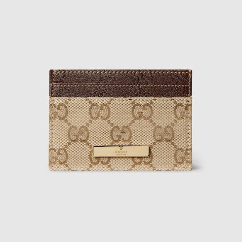 Card case with Gucci plaque - sand and brown GG canvas