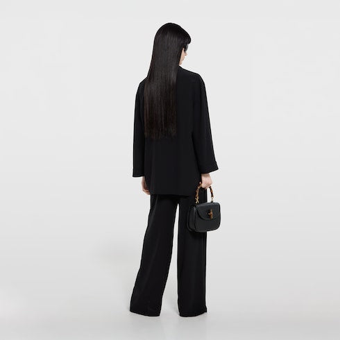 Silk crêpe de chine shirt with embroidery - black