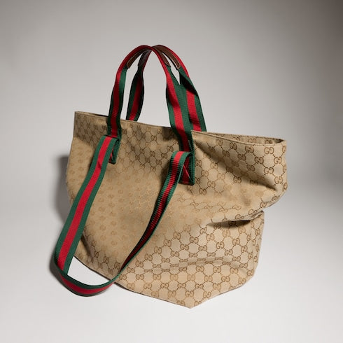 GG medium tote bag - sand and brown GG canvas