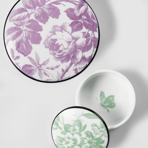 Herbarium print small trinket box - white and green porcelain