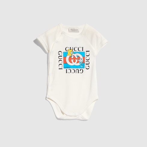 Baby cotton one-piece with print - white