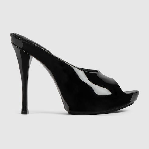 Women's stiletto platform slide - black patent leather