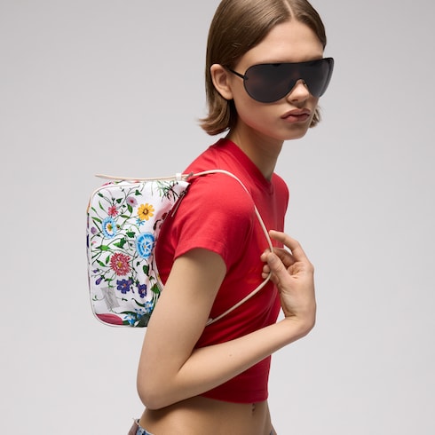 Lady Lunetta small shoulder bag - white and multicolor canvas