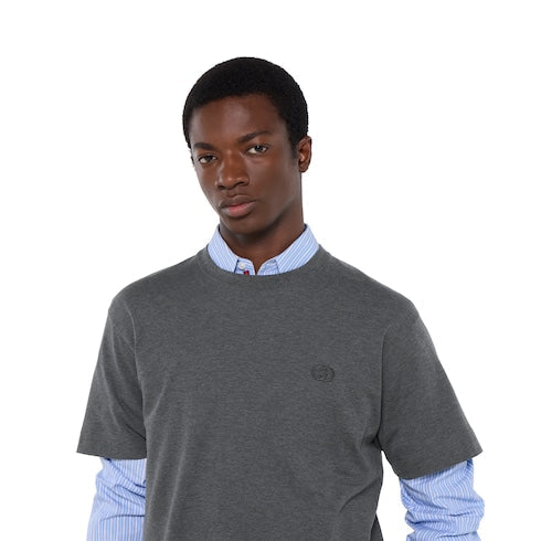 Cotton jersey T-shirt with embroidery - grey