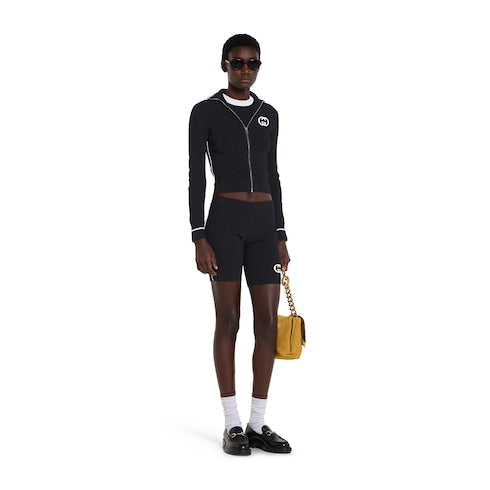 Ribbed T-shirt with intarsia - black