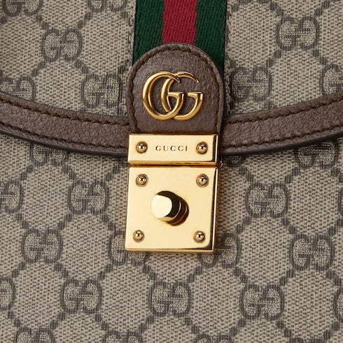 Ophidia medium top handle bag - beige and ebony GG Supreme