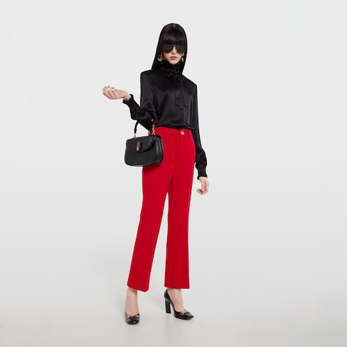 Crêpe wool pants with Double G button - red