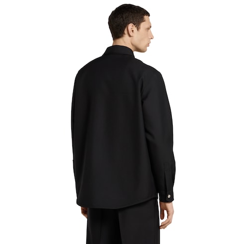 Wool twill zip overshirt - black