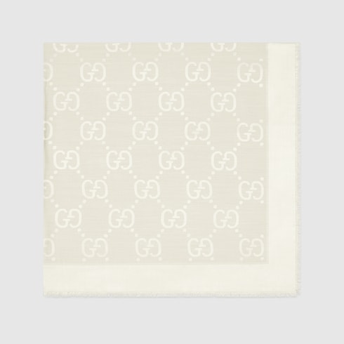 GG jacquard silk wool shawl - white