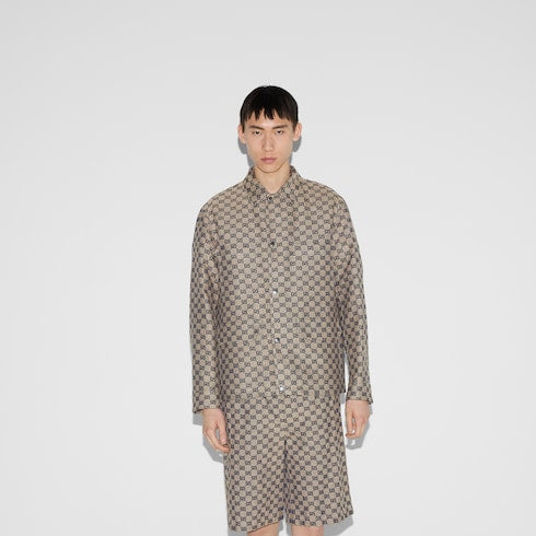 GG linen blend canvas jacket - beige and blue