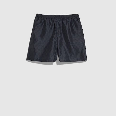 Printed polyester poplin swim shorts - black