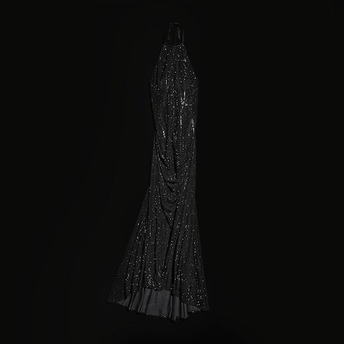 Embroidered silk stretch chiffon long dress - black