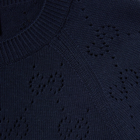 Cotton crewneck top with GG argyle - navy