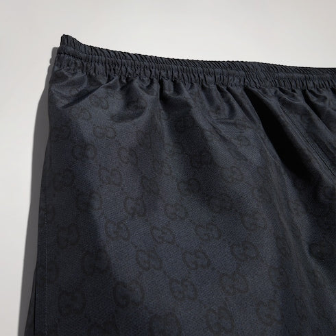 Printed polyester poplin swim shorts - black