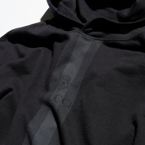Cotton hooded sweatshirt with muted Web - black