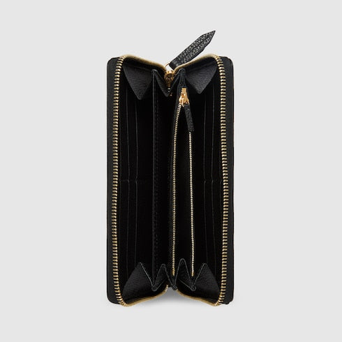 Bi-color GG Marmont zip around wallet - beige and black leather