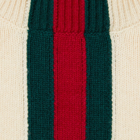 Knit wool sweater with Web intarsia - ivory
