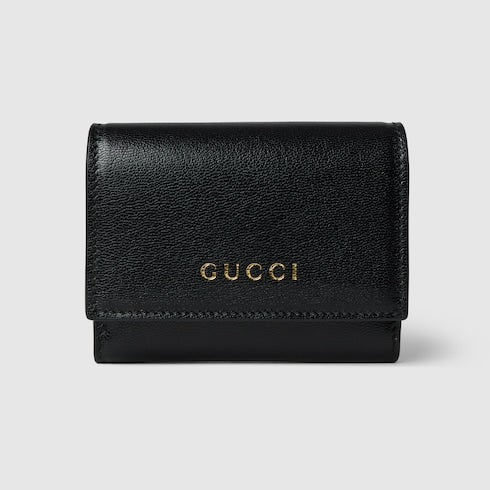 Bi-fold card case with Gucci lettering - black leather