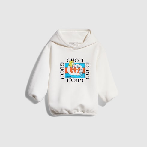 Baby cotton jersey hooded sweatshirt - white