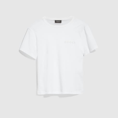 Cotton jersey T-shirt with embroidery - white