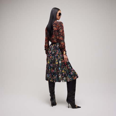 Printed silk midi skirt - black and red