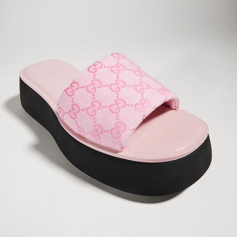 Women's flatform slide sandal - pink GG canvas