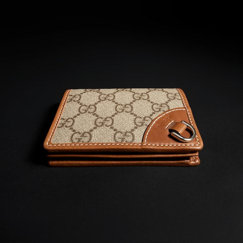 GG Emblem small wallet - beige and dark brown fabric
