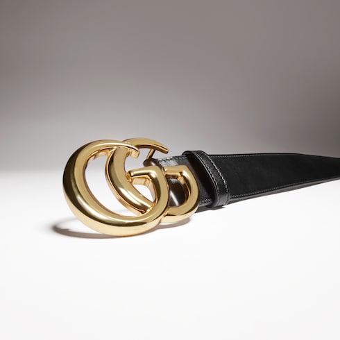 GG Marmont wide belt with shiny buckle - black leather