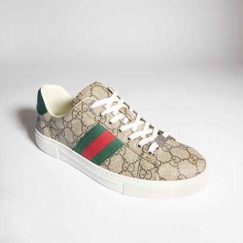 Women's Gucci Ace sneaker with Web - beige and ebony Supreme