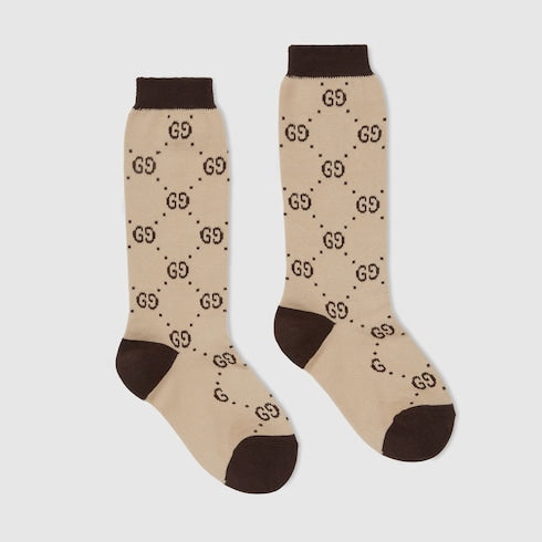 Children's cotton GG socks - beige and brown