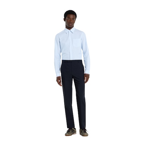 Striped cotton shirt with Web - light blue and white